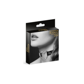 Collier en cuir noir SM avec coeur métal argenté 